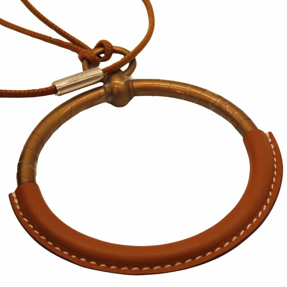 Used Hermes Loop Grand Pendant Gold Vaux Swift Aluminum Necklace Brown Tea Acces