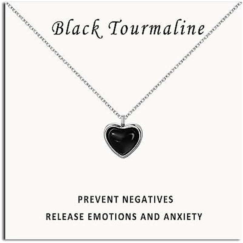 Heart Necklace for Women,Black Tourmaline Protection Red Carnelian Rose Quartz N