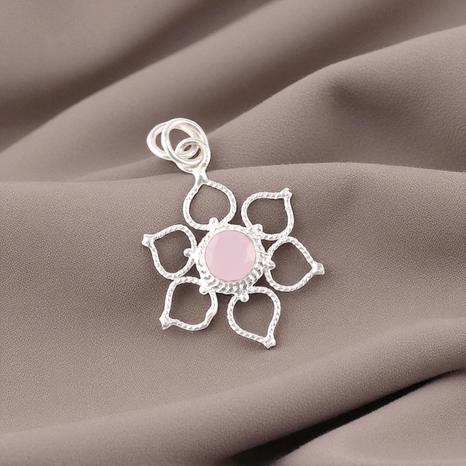 Rose Chalcedony Gemstone 925 Sterling Silver Pretty Pendant Gift For Anniversary