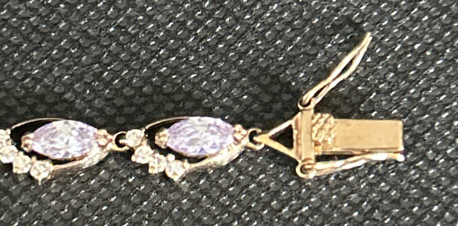 Gold Tone Brass Simulated Amethyst Marquise Rhinestone Tennis Bracelet 7 Inch