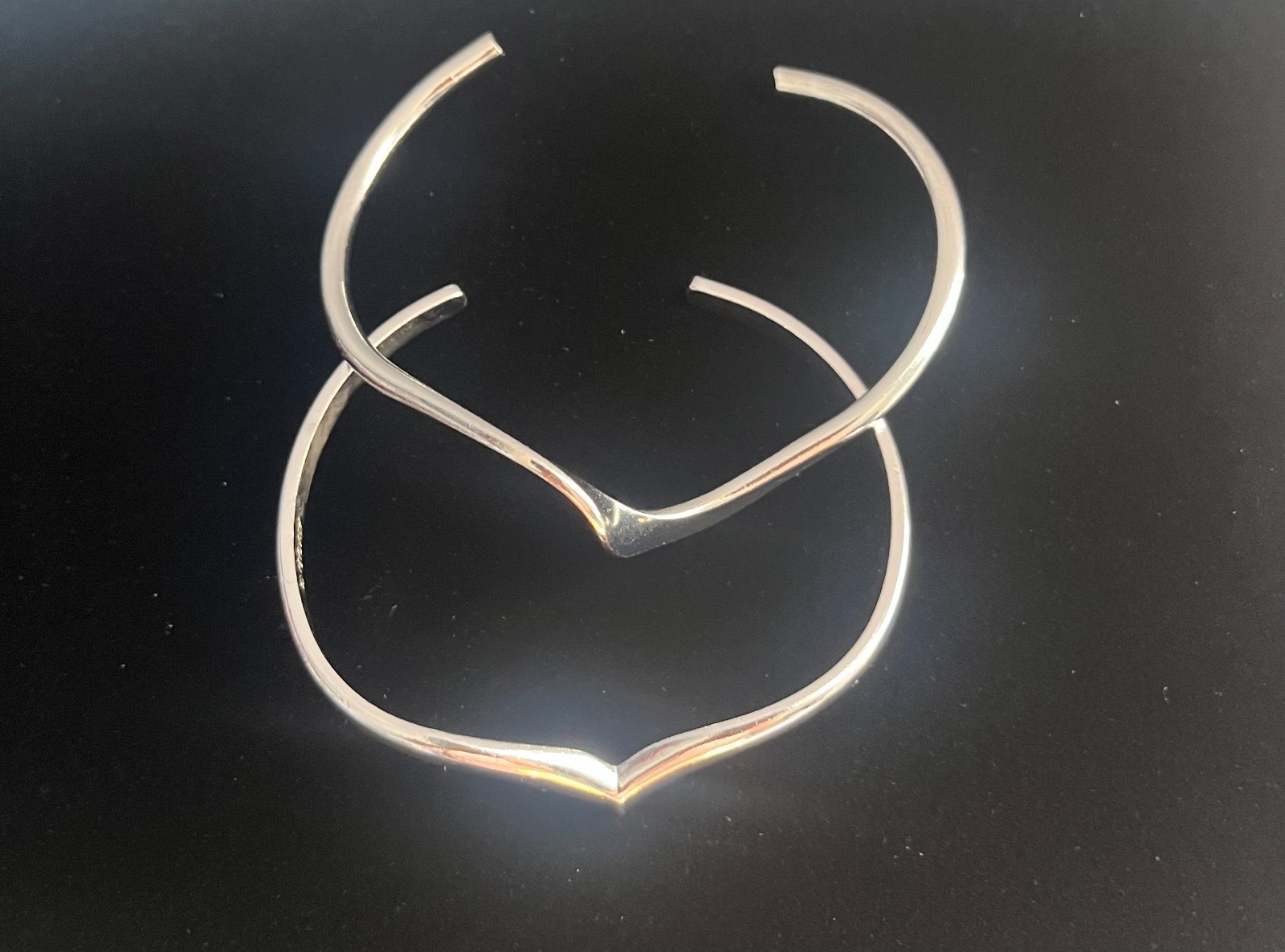 Lot of 2 Silver Tone Cuff Bracelets – Signed Avon Chevron V & Wavy Design