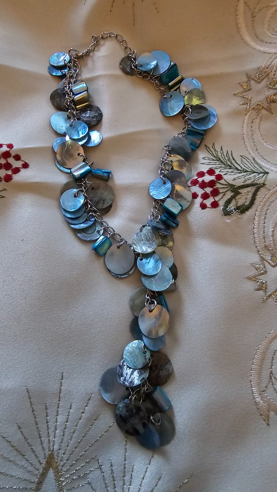 Beachy Coastal Shell Disc Y Necklace 15-17 in