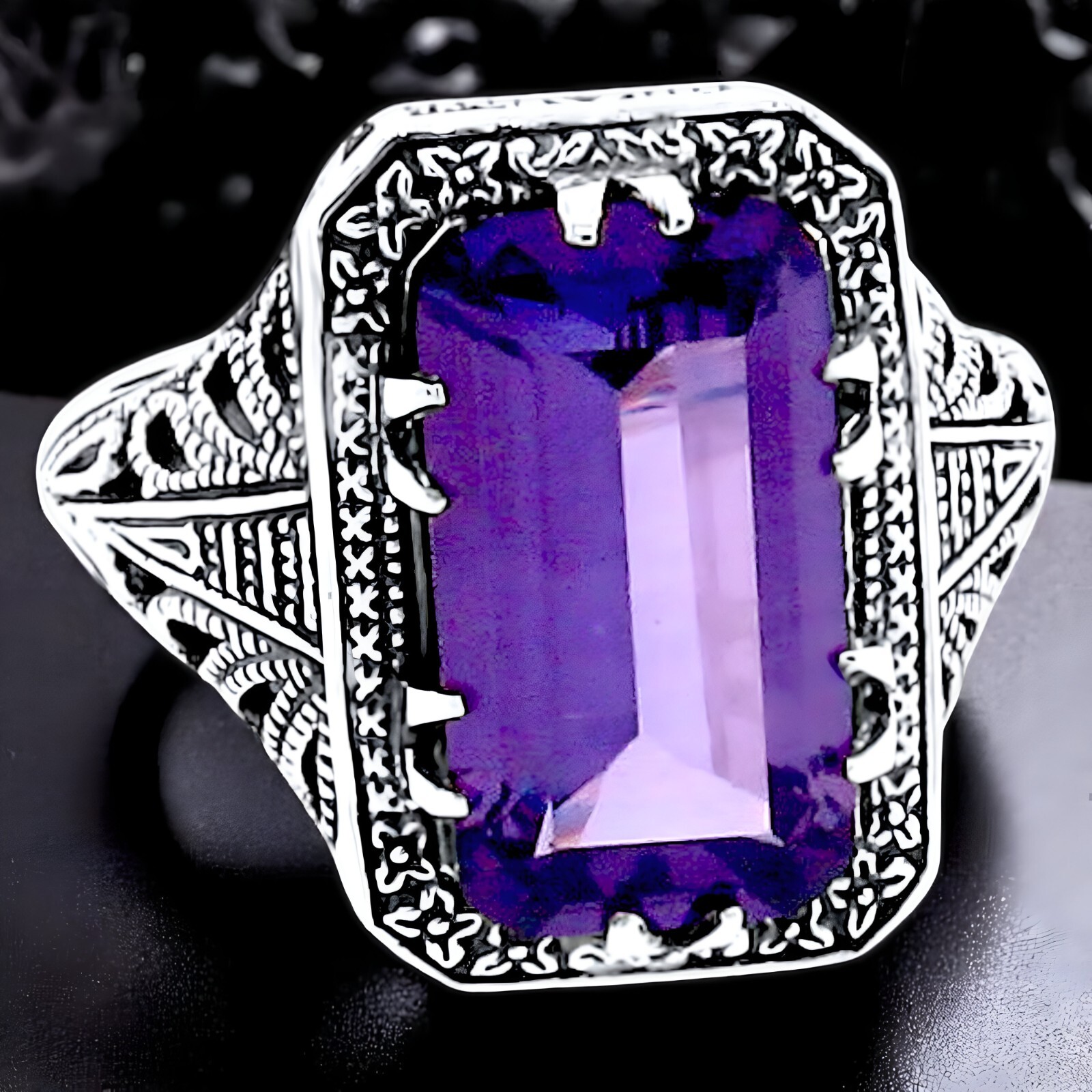 ANTIQUE STYLE 8 Ct COLOR CHANGING SIM ALEXANDRITE 925 STERLING SILVER RING #071