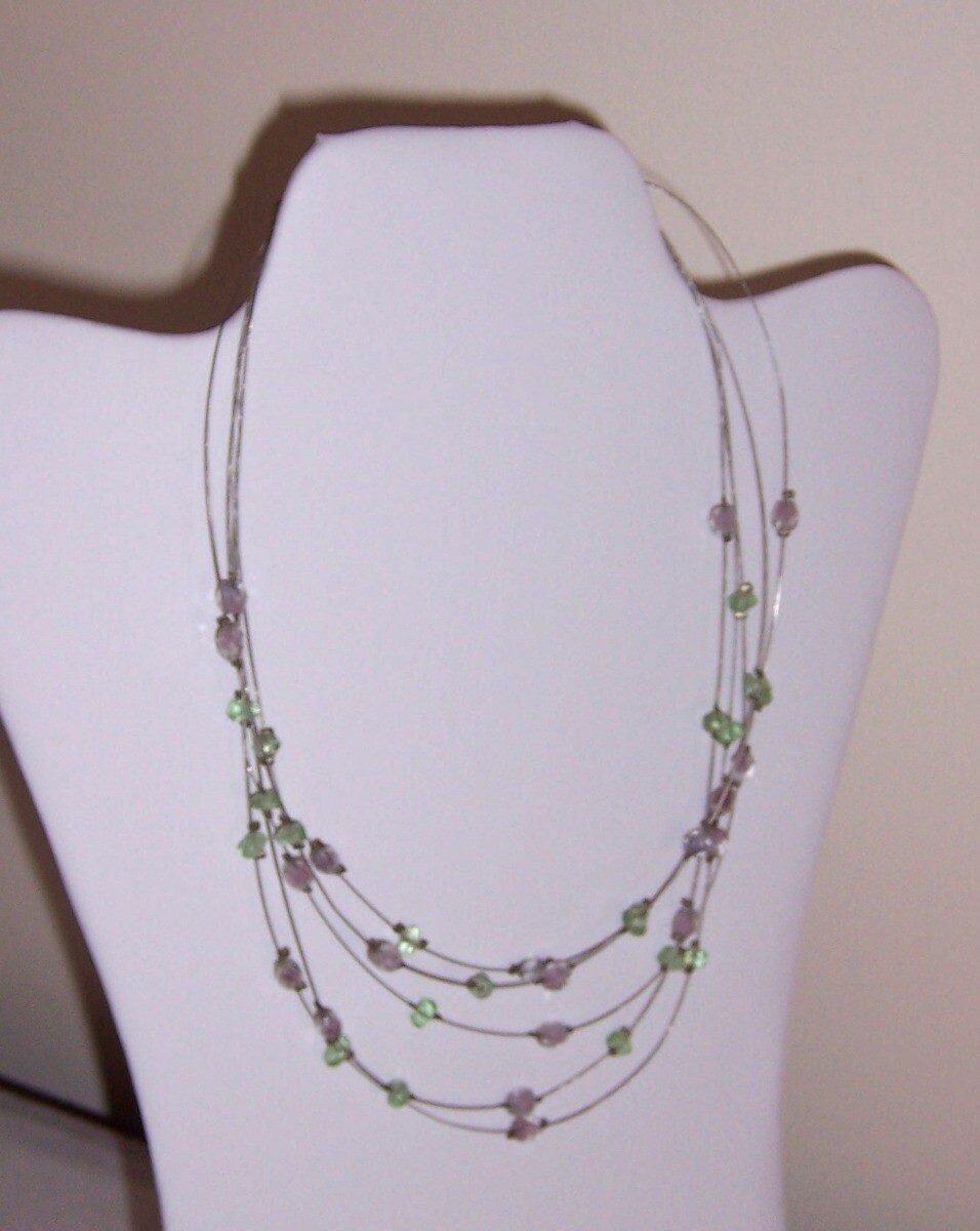 5 Strand Wire Necklace with Acrylic Beads – Adjustable to 18″ – No Mark #N441