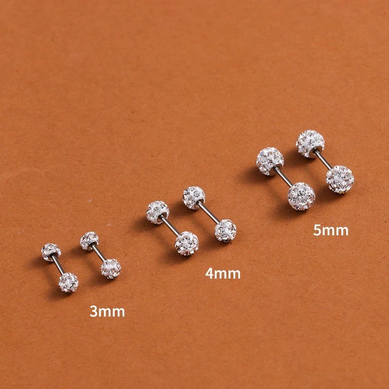 Sparkly CZ Ball Stud Earrings Screw Back Cartilage Helix Earrings for Women