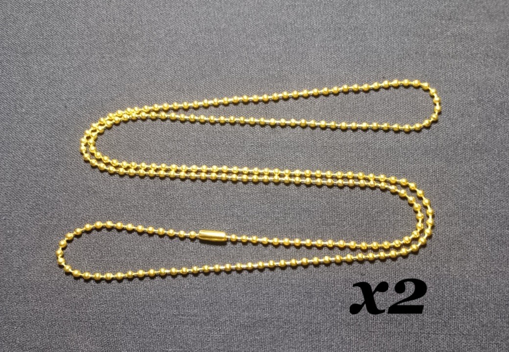 (2) 30 Inch Gold Tone Military Type Dog Tag 2.4mm Ball Bead Chain Necklaces