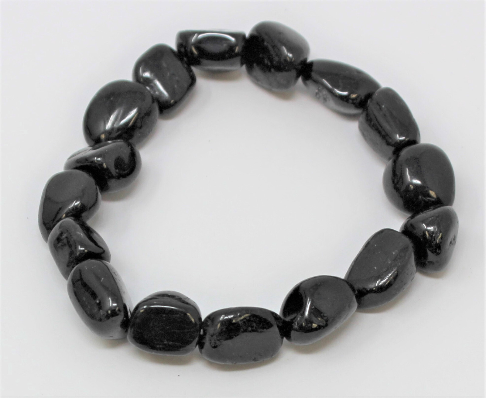 Black Tourmaline Tumbled Gemstone Bracelet 6-8 mm Nuggets (Stretch Bracelet)