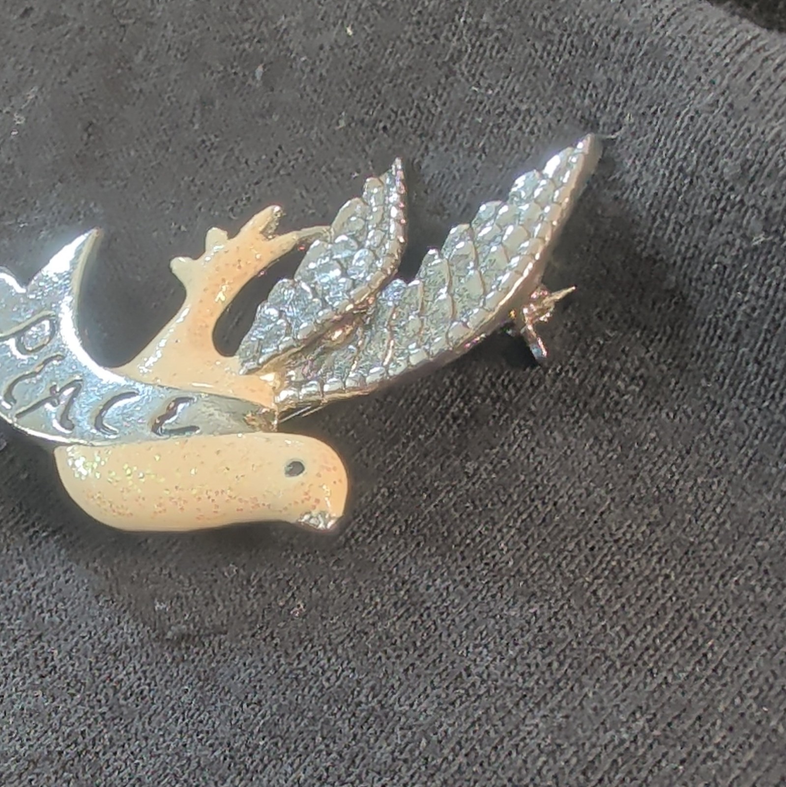 Silver Tone Metal Enamel Clear Rhinestone Peace Dove Brooch Pin, 2 in