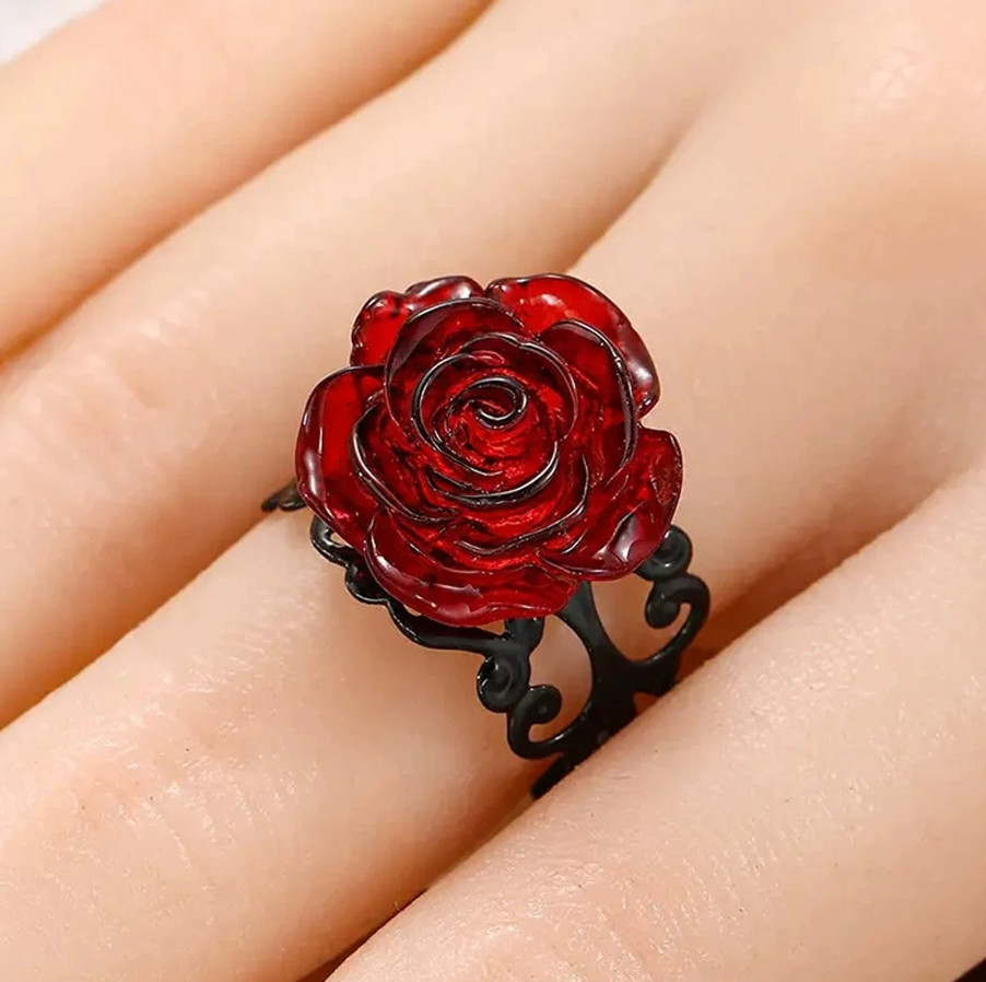 1pc Punk Gothic Red Rose Ring Black Vine Vintage Witch Jewelry Gift – NEW