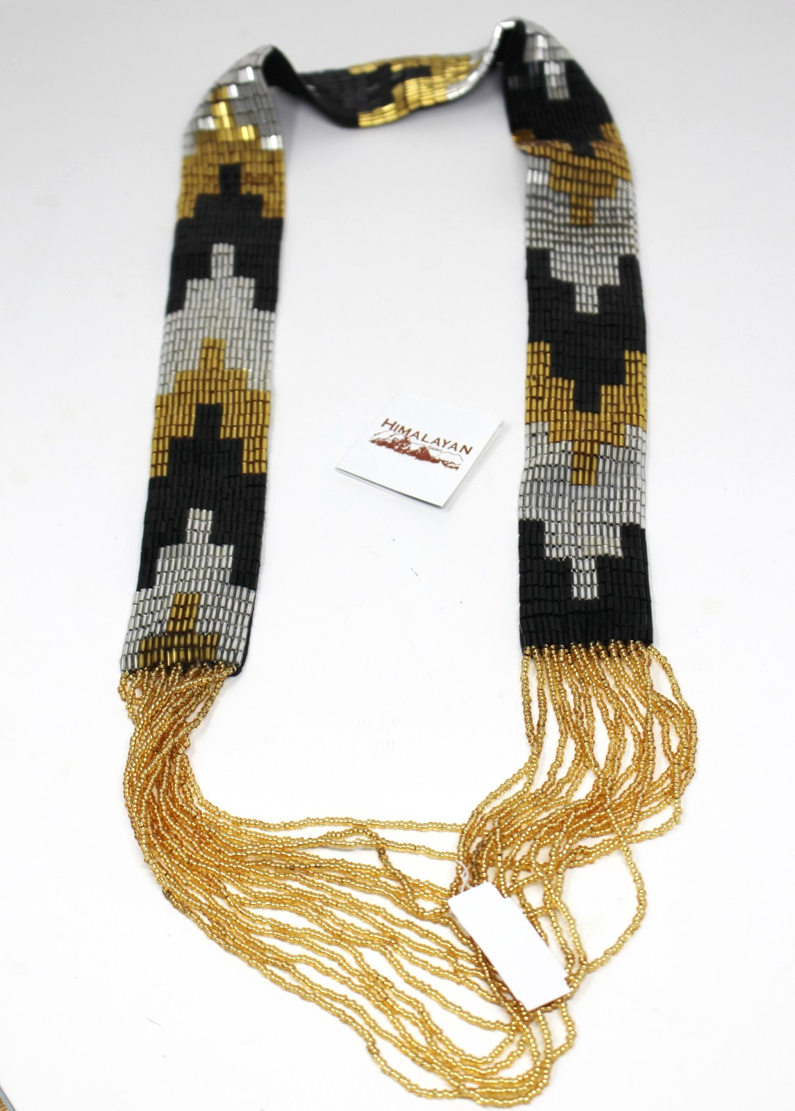 Himalayan Gems Necklace NEW Waterfall Potay Metallic Bead Waterfall Black Gold