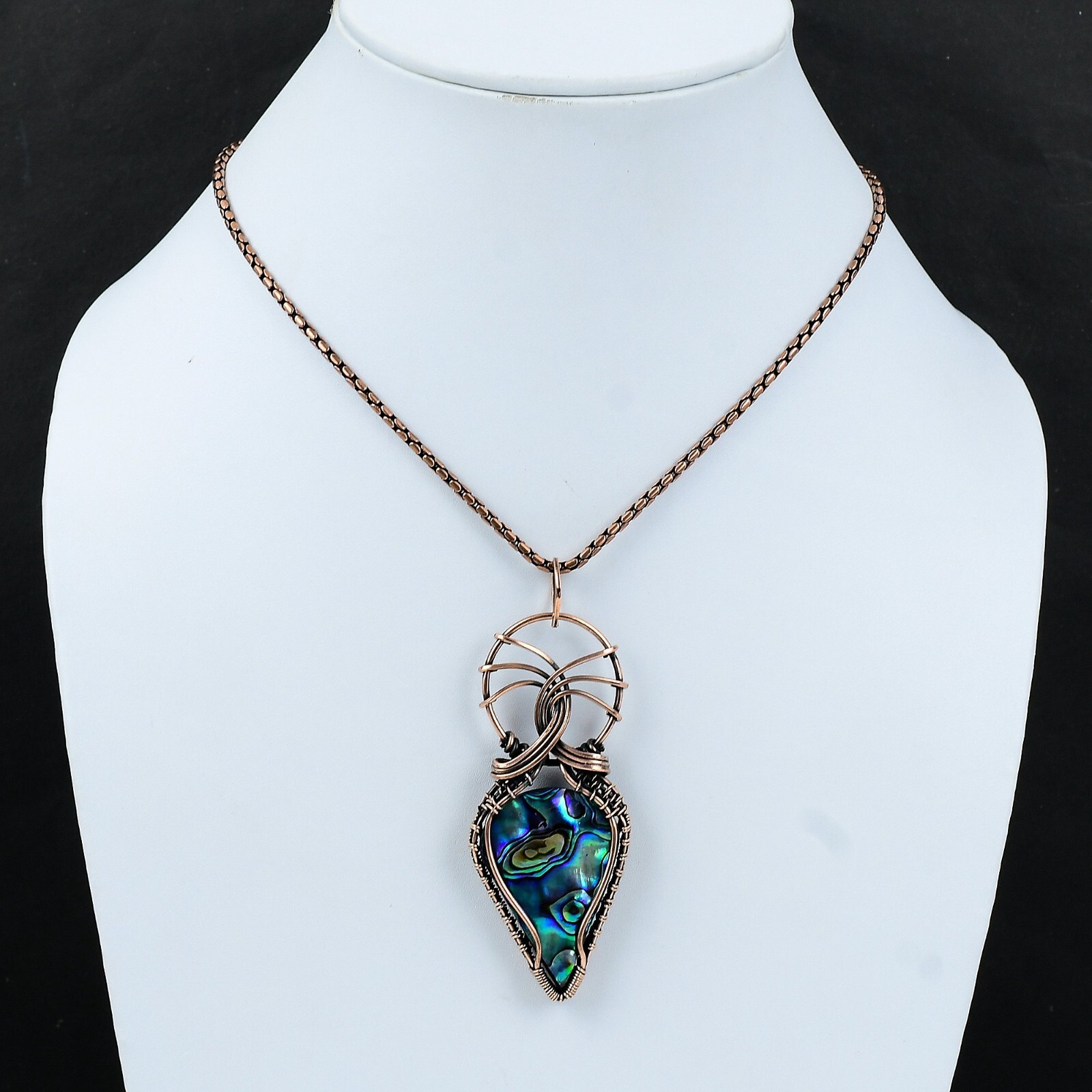Abalone Shell Gemstone Wire Wrapped Pendant Copper Jewelry For Girls 3.35″