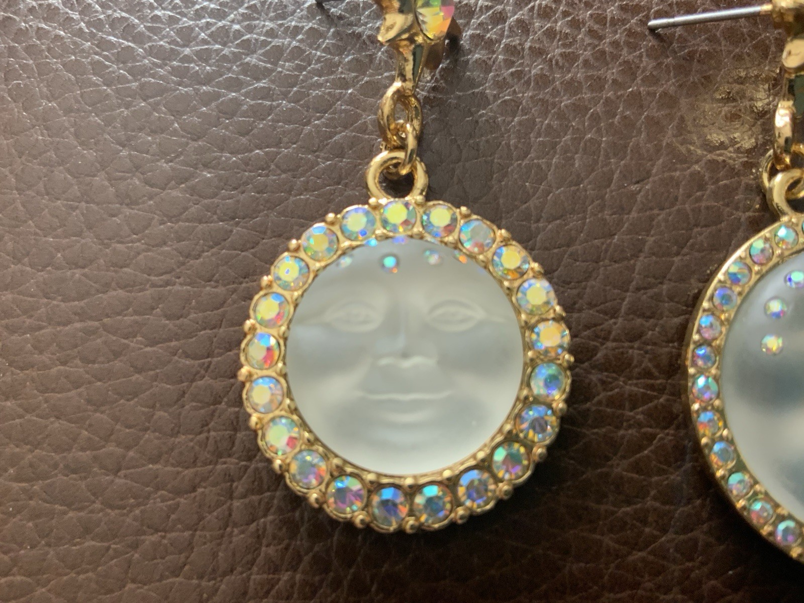 Sun Moon Star Earrings Face Mismatch Gold Deco Celestial Glass CZ Asymmetric
