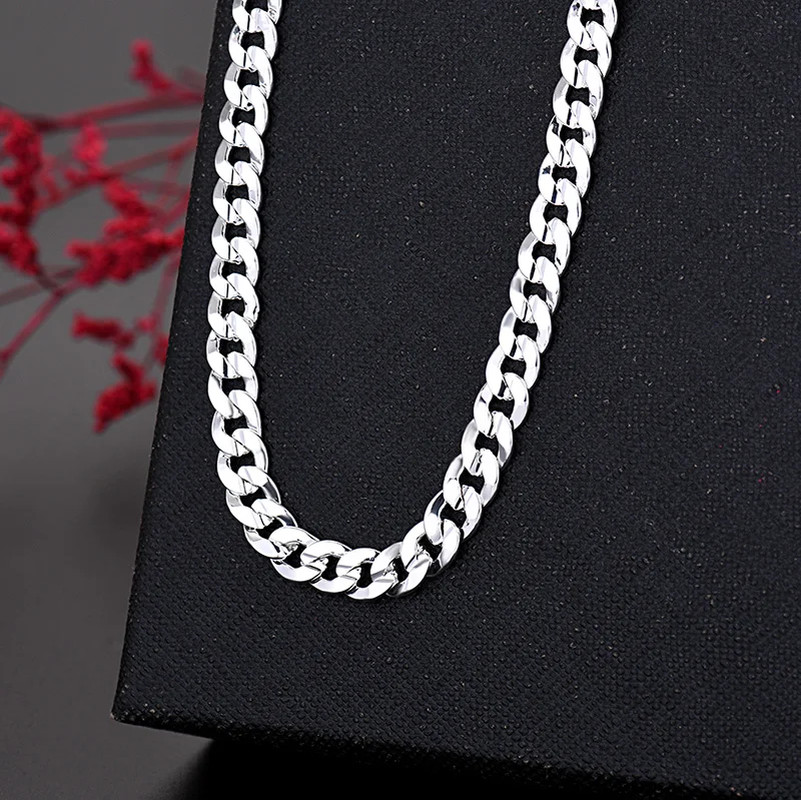 Hot High Quality 925 Sterling Silver Charm 7MM Chain Bracelets Neckalces Jewelry