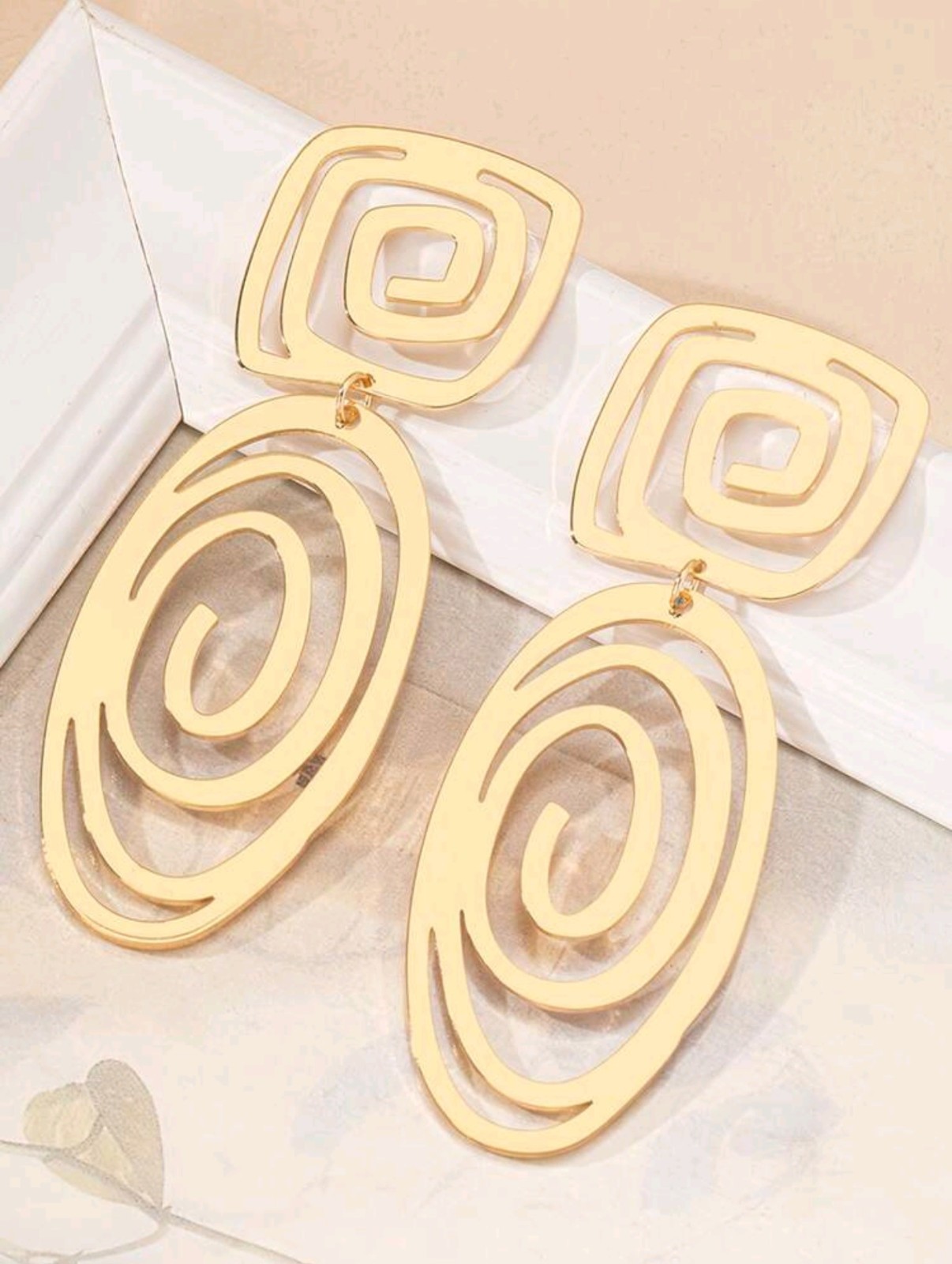 Large Geometric Gold Swirl Drop Earrings – Abstract Spiral Statement Jewelry