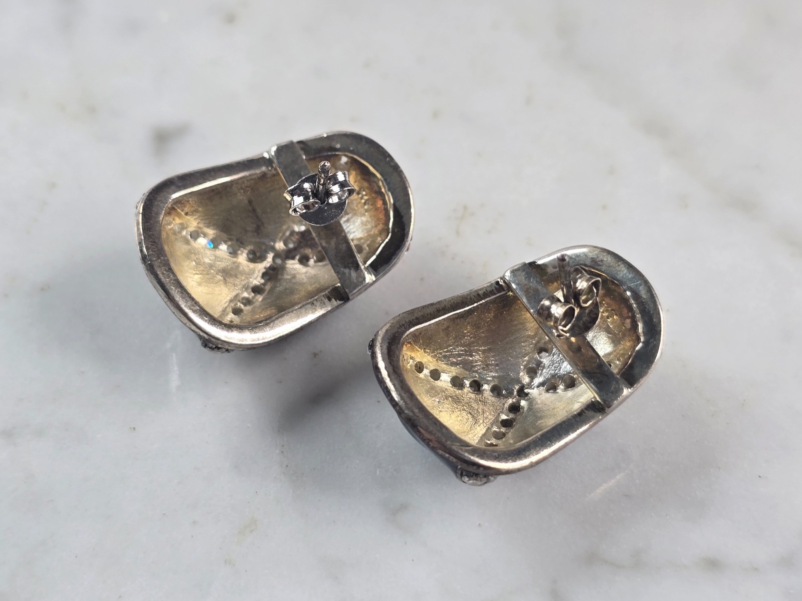 Womens Vintage Estate Sterling Silver Enamel Earrings 15.7g E4684