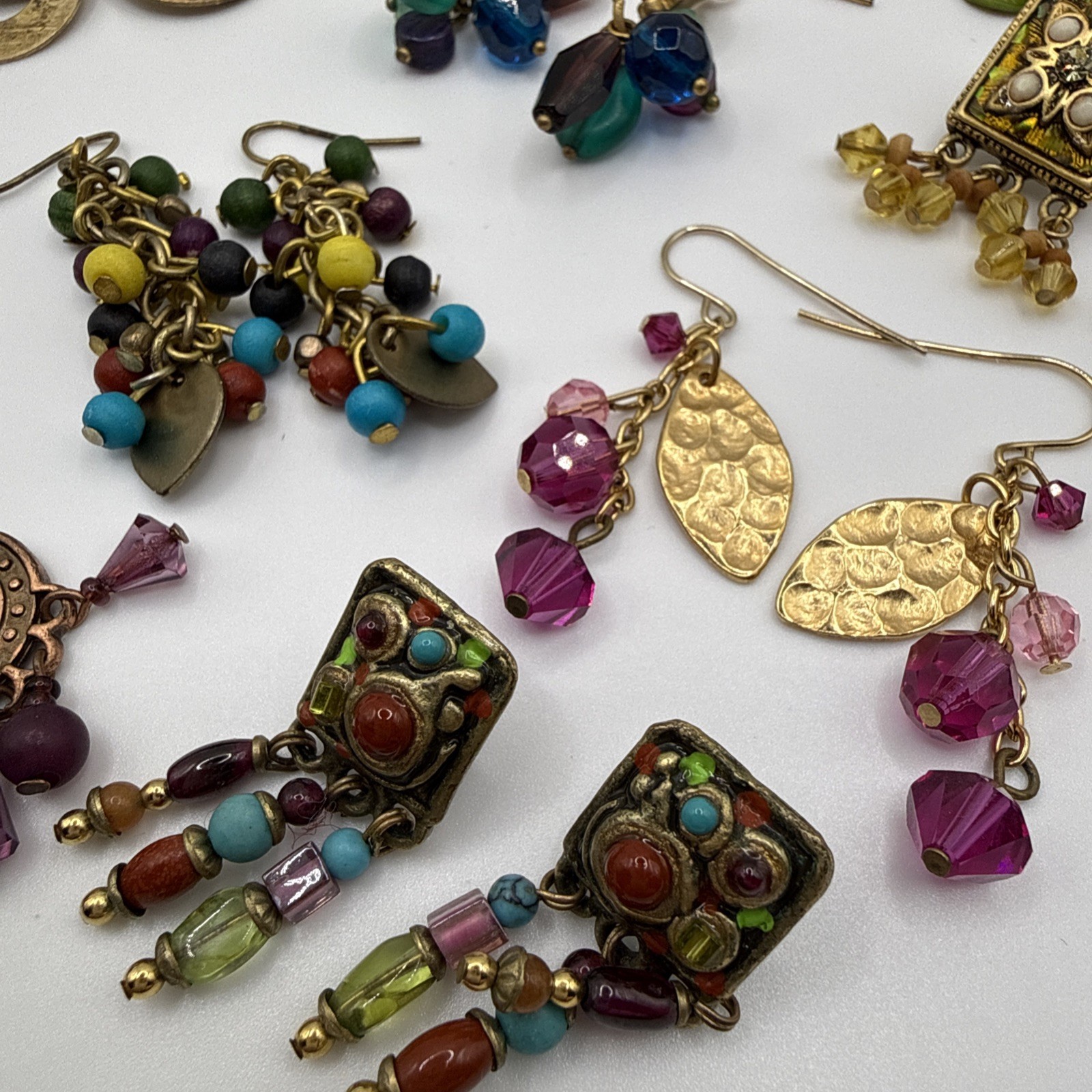 Colorful Boho Dangle Earrings Eclectic Pierced 10 Pair Cha Cha Shell Crystal