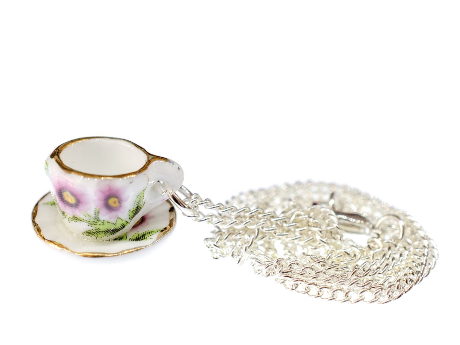 Necklace Tea Coffee Miniblings 45cm Teacup Grandma Set Porcelain Gold Rim