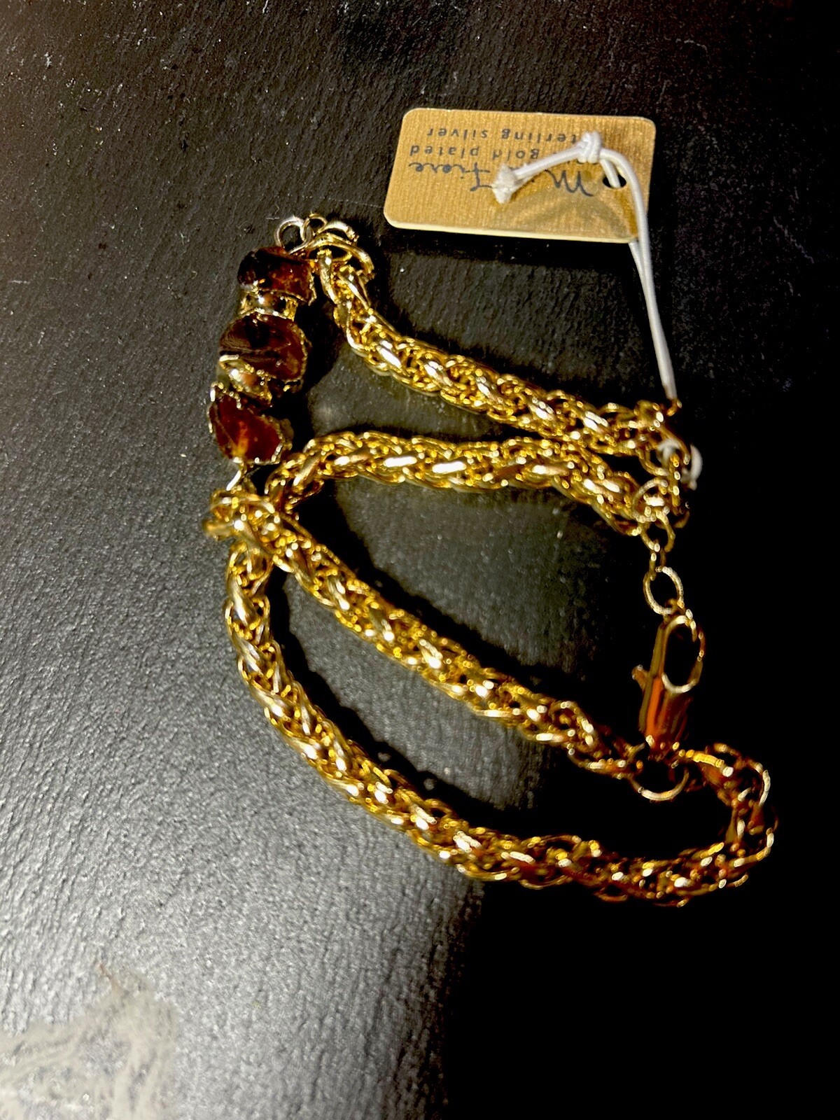 18k Gold Plated 925 Sterling Silver & Raw Citrine gems bracelet Italy Mia Fiore