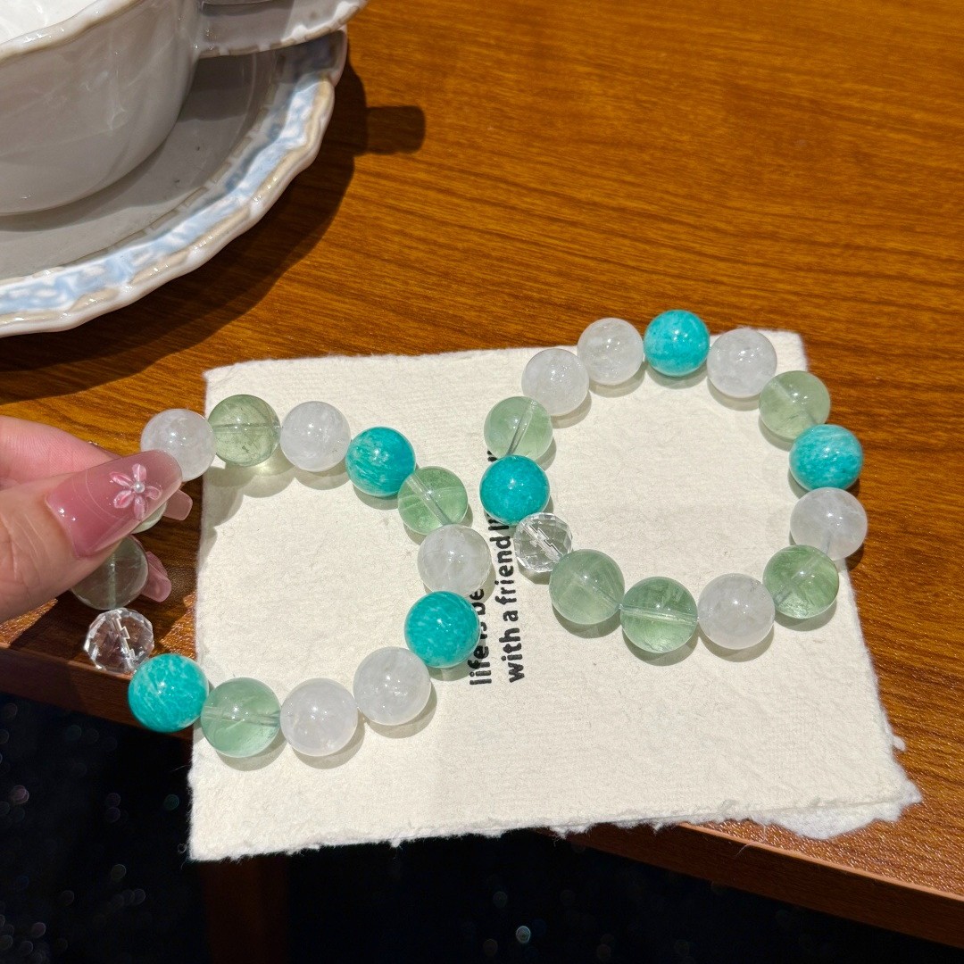 13mm Natural Green Fluorite Amazonite Snowflake Phantom Handmade Bracelet