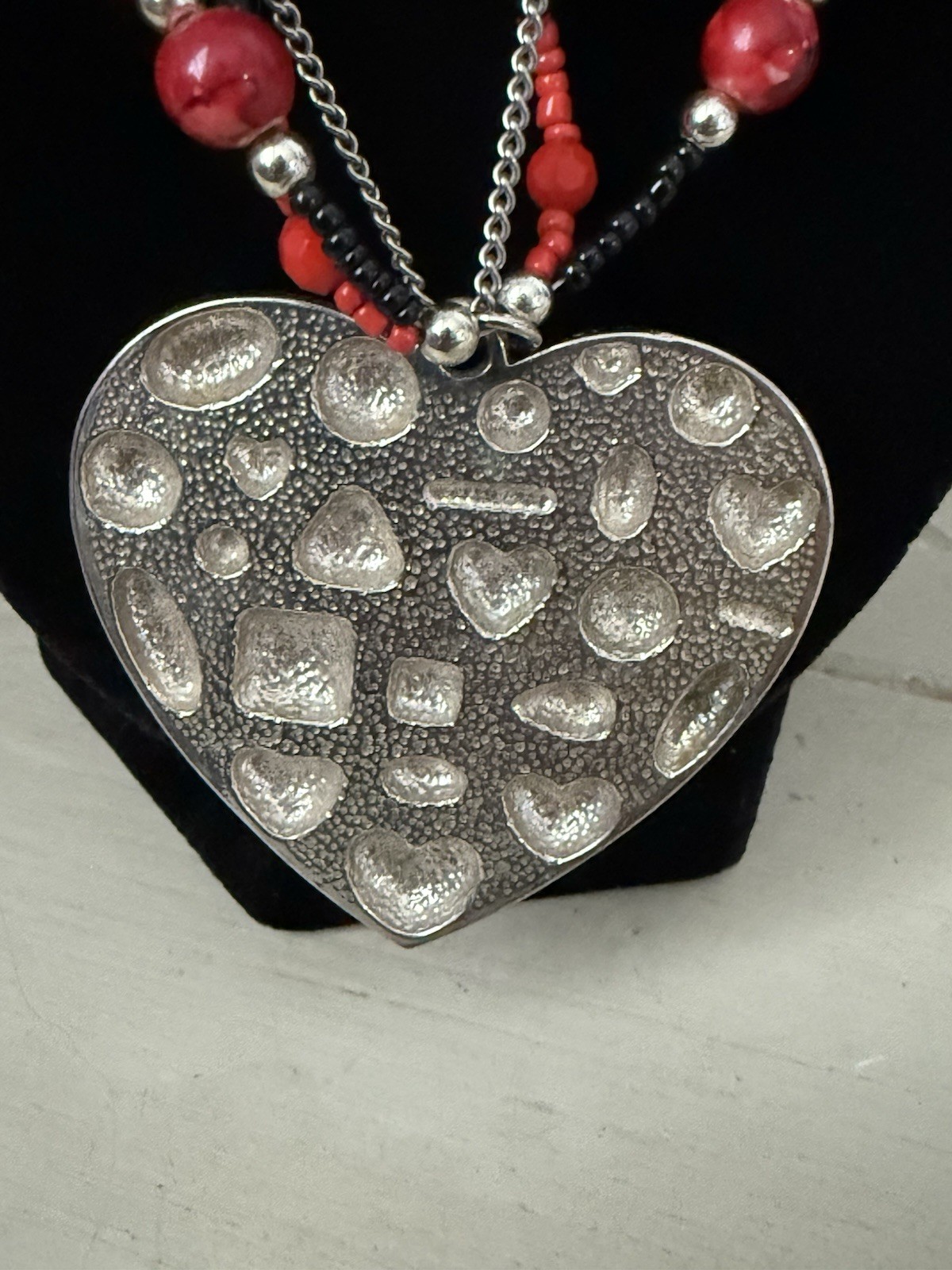 Heart Pendant Beaded Necklace & Heart Slave Bracelet Ring Set Boho Statement
