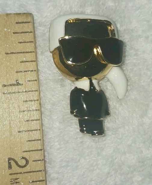 Karl Lagerfeld Brooch Pin Gold Tone + Enamel Character Figure