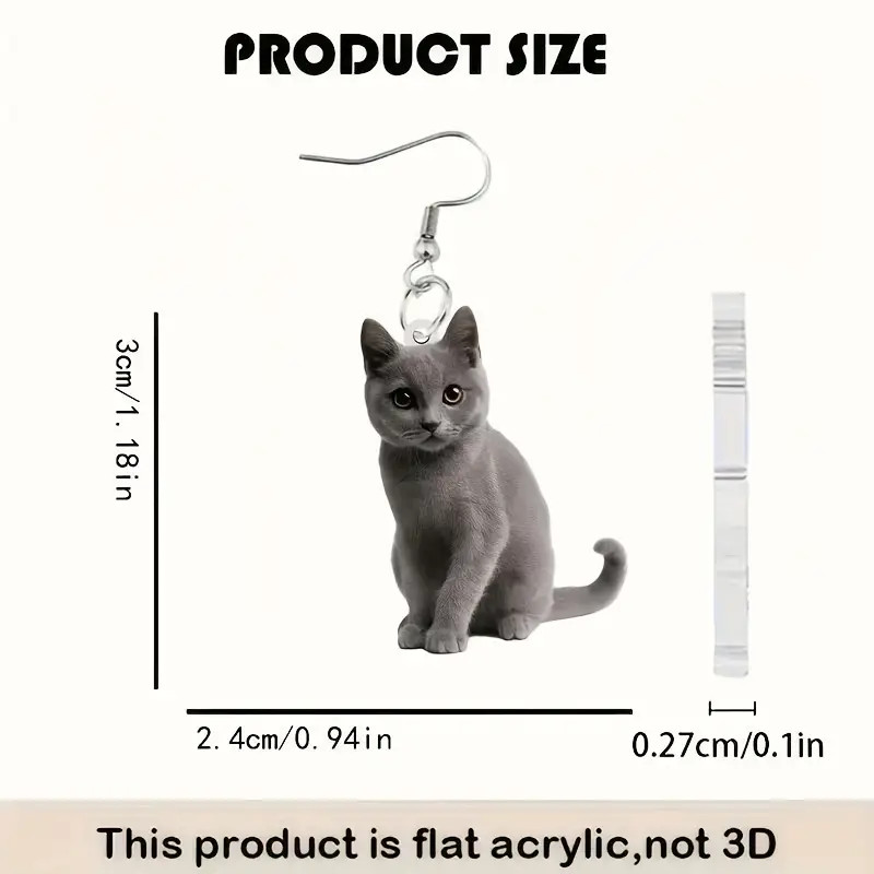 Cat Gray Earrings Jewelry Acrylic Dangle Russian Blue British Shorthair Chartreu