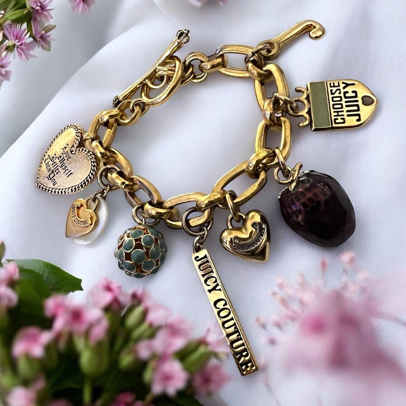 Vintage JUICY COUTURE Gold-Tone Assorted Iconic Rare Charm 7.5” Bracelet 13.1g