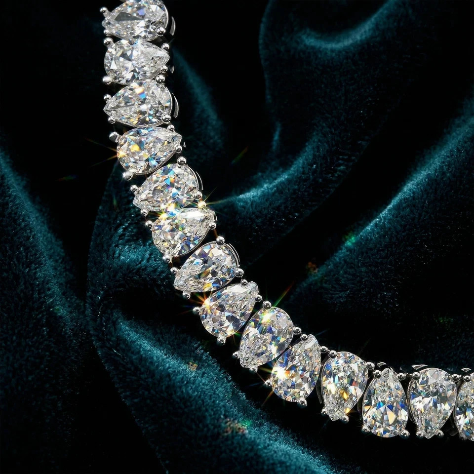 8Ct Pear Cut Simulated Diamond Women Tennis Link Bracelet 14k White Gold Plated
