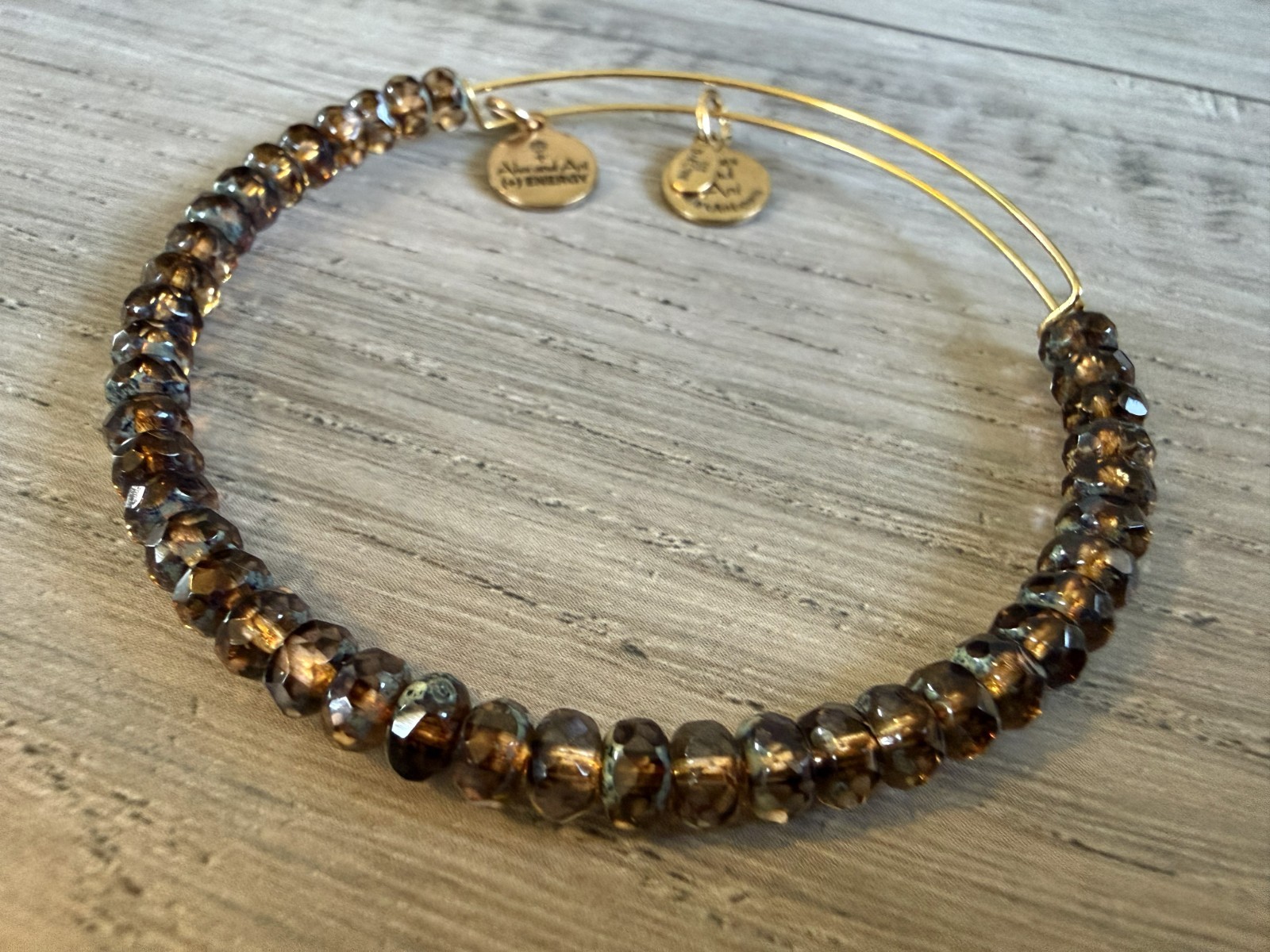 Alex and Ani Rafaelian Gold Finish Expandable Bracelet Set Feather & Beaded