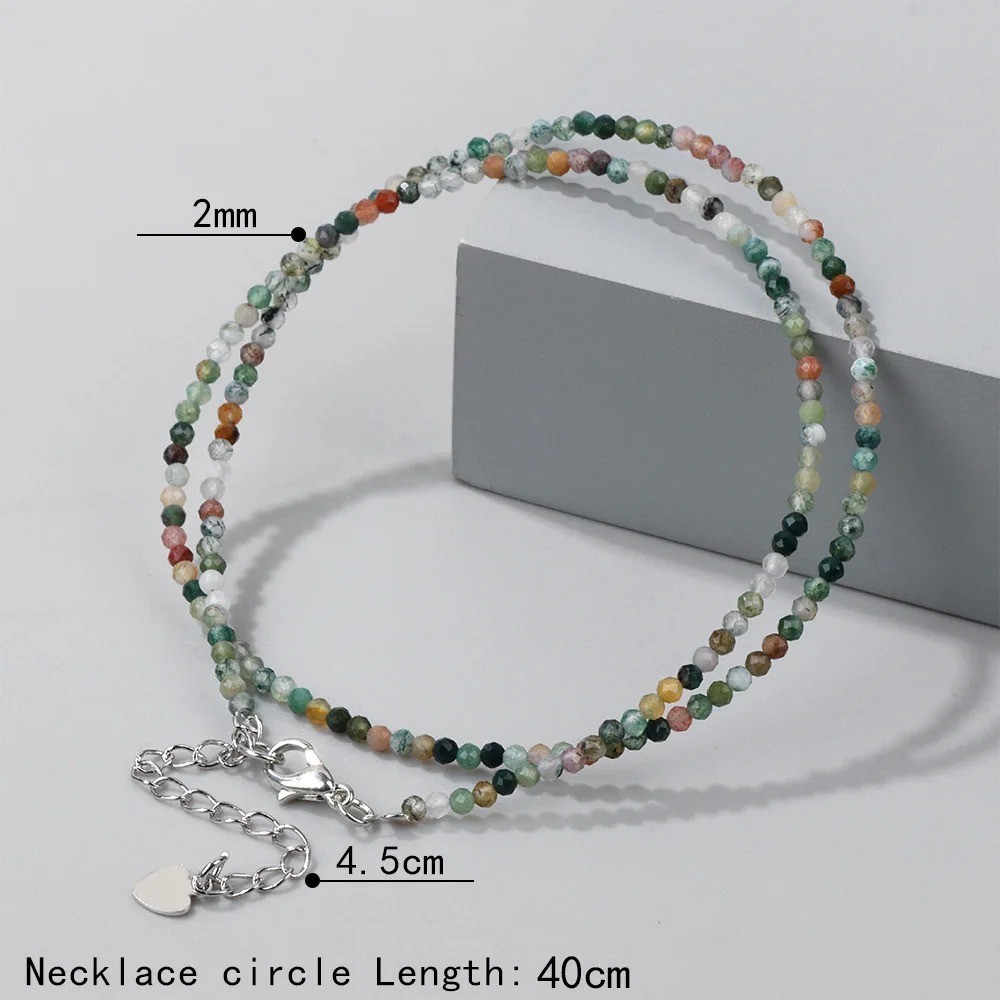 2mm Natural Stone Beaded Necklace Handmade Gemstone Chain Boho Women’s Jewelry