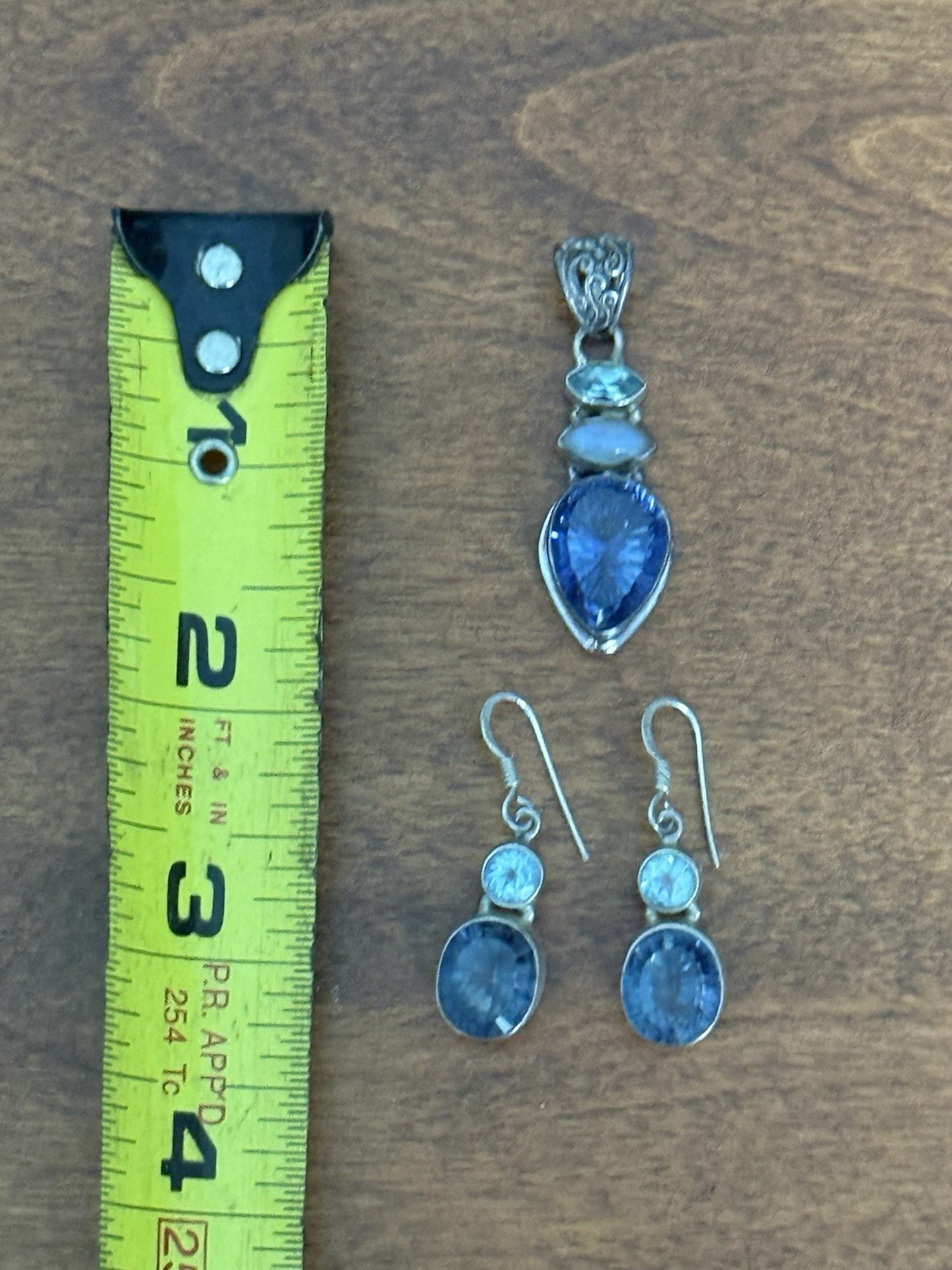 Blue Teardrop & Oval Gemstone Pendant and Earrings Set