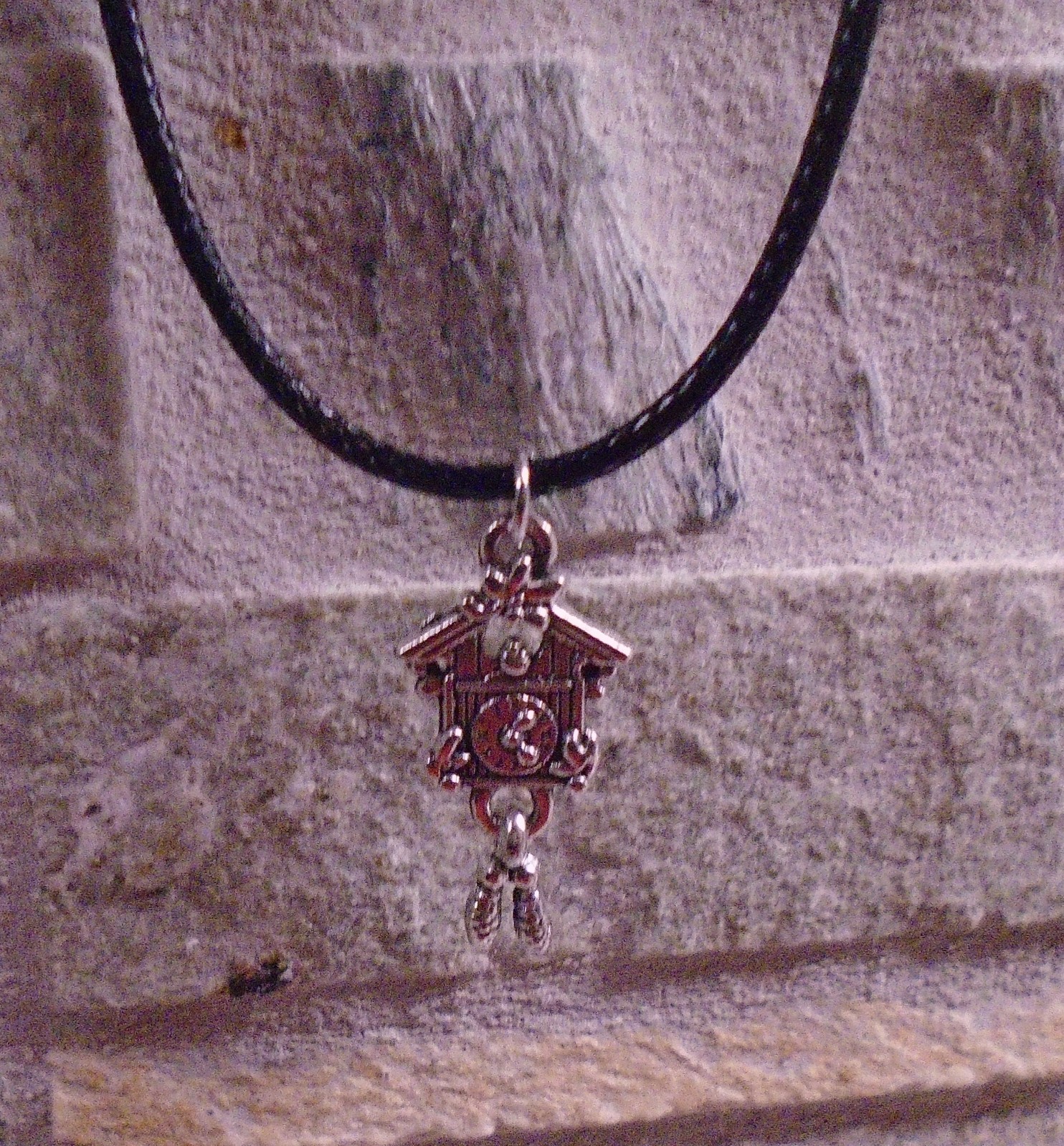 Cuckoo Clock Charm Necklace German Swiss Clock Oktoberfest Black Rope Chain+NEW