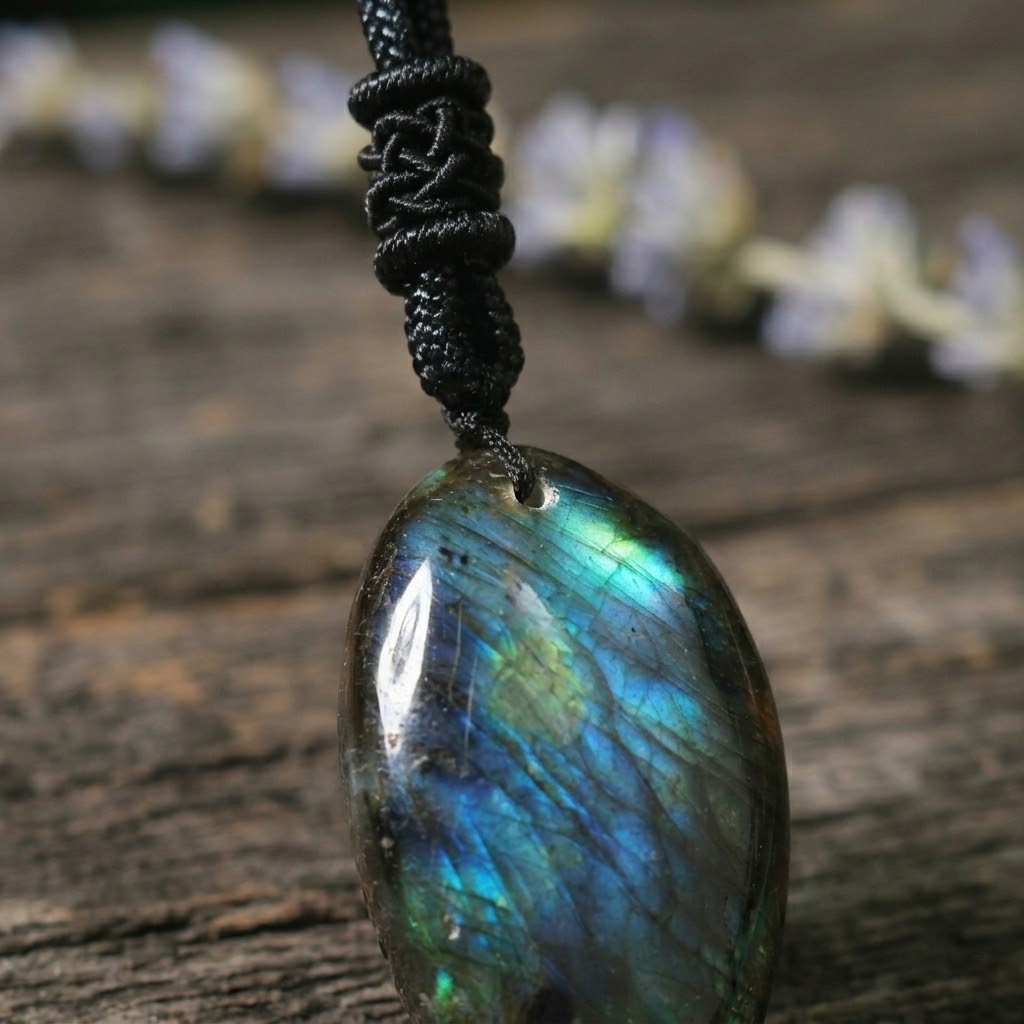 Labradorite Blue Moonstone Necklace Pendant Natural Healing Amulet Protection