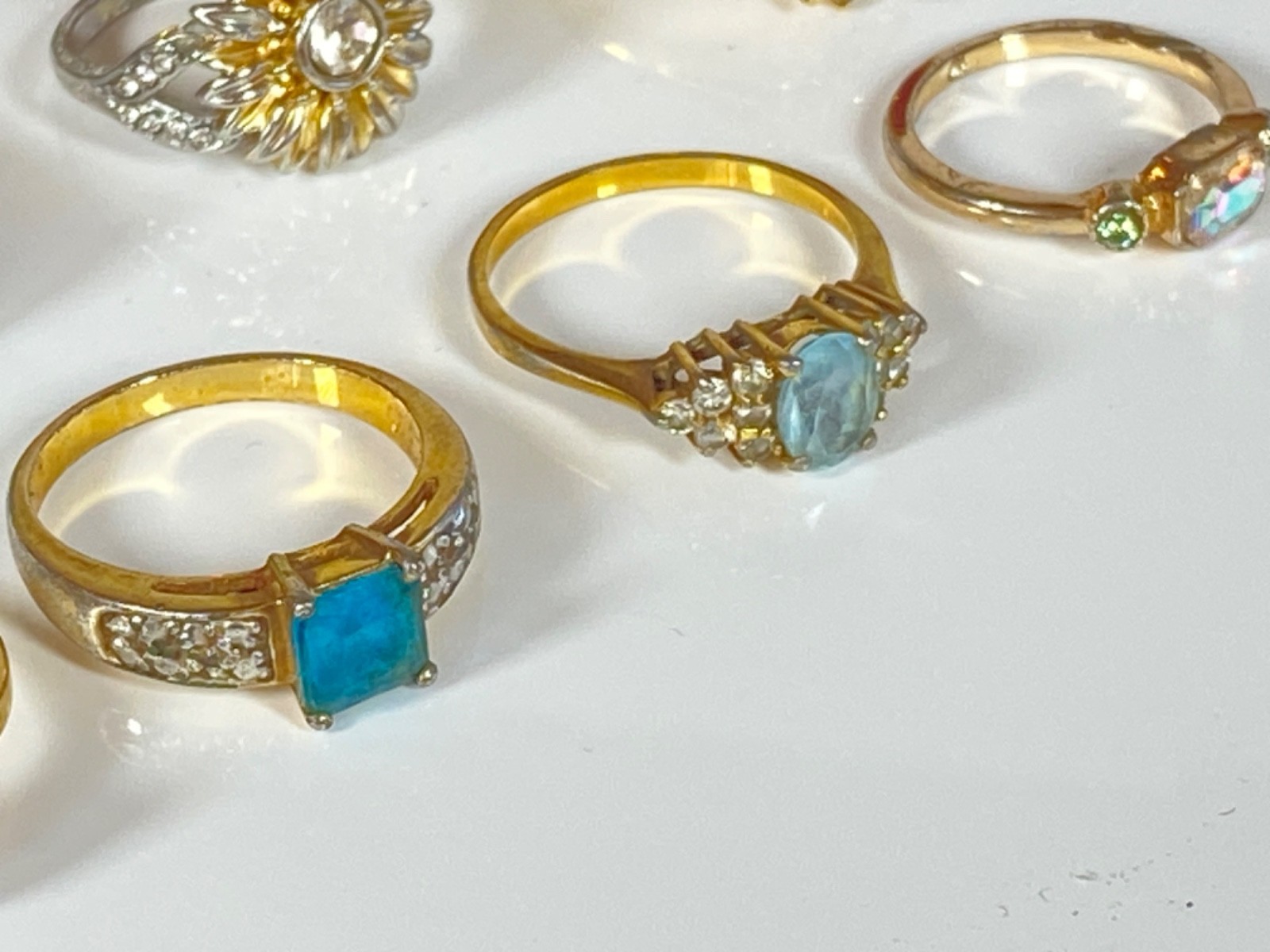 HUGE LOT OF 21 Rings Various Styles Sizes Mexico, 18K GE, PL, etc. NO STERLING