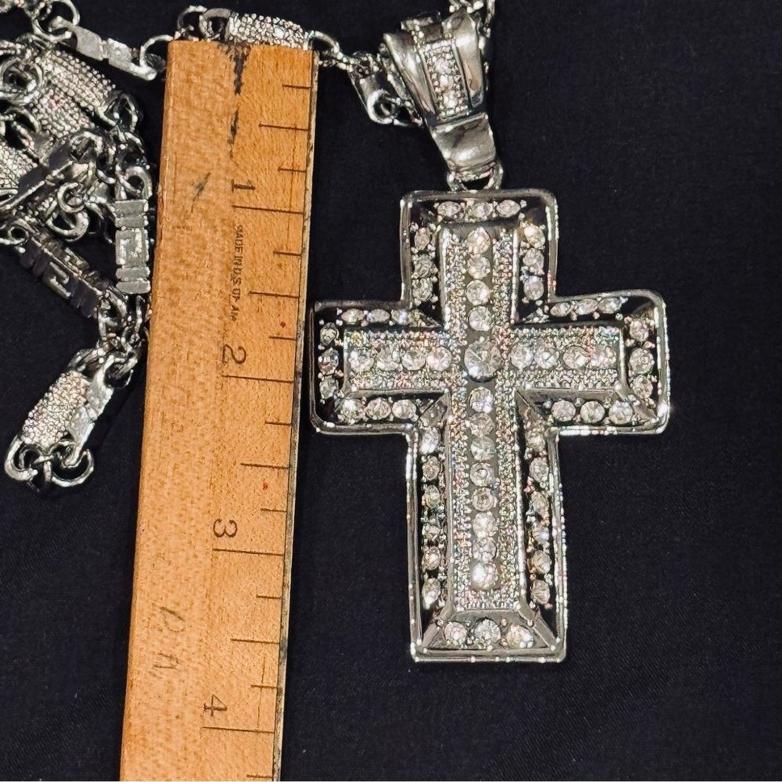 Men’s Iced Out VVS CZ Cross Pendant – Stainless Steel Rhodium Plated Bling 30 in