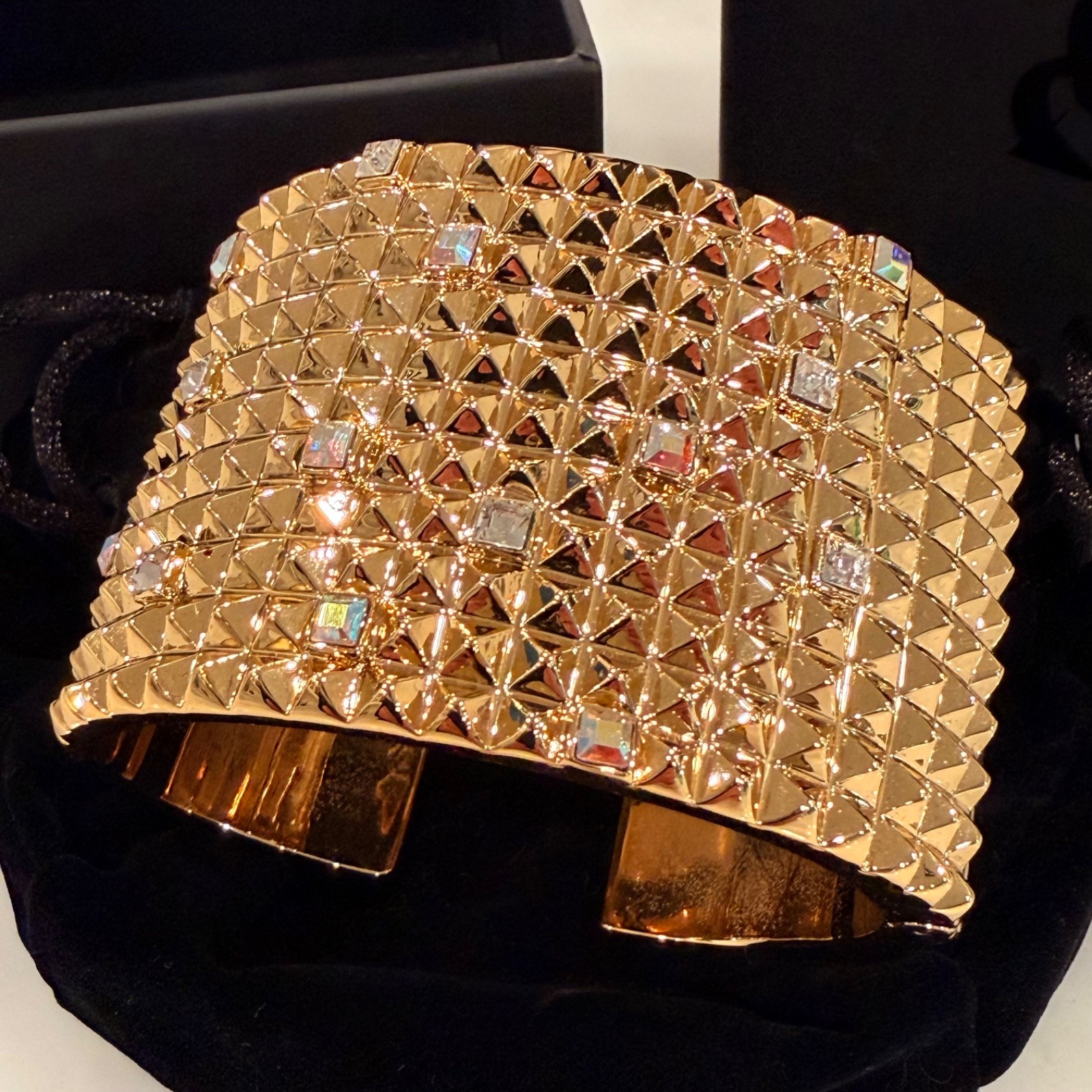 Karl Lagerfeld 11-row Pyramid Stud & Crystal-Embellished Hinged Cuff – SM
