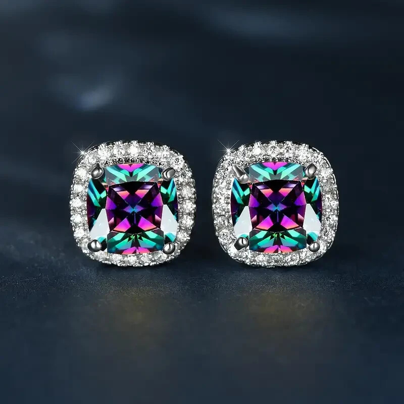 925 Sterling Silver Rainbow Mystical Fire Topaz New Fashion Charms Stud Earrings