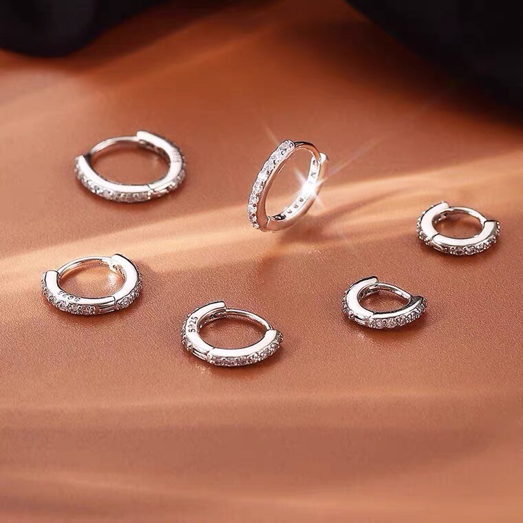 Womens Silver Small Huggie Hoop Earrings CZ Crystal Plated 925 Sterling Silver