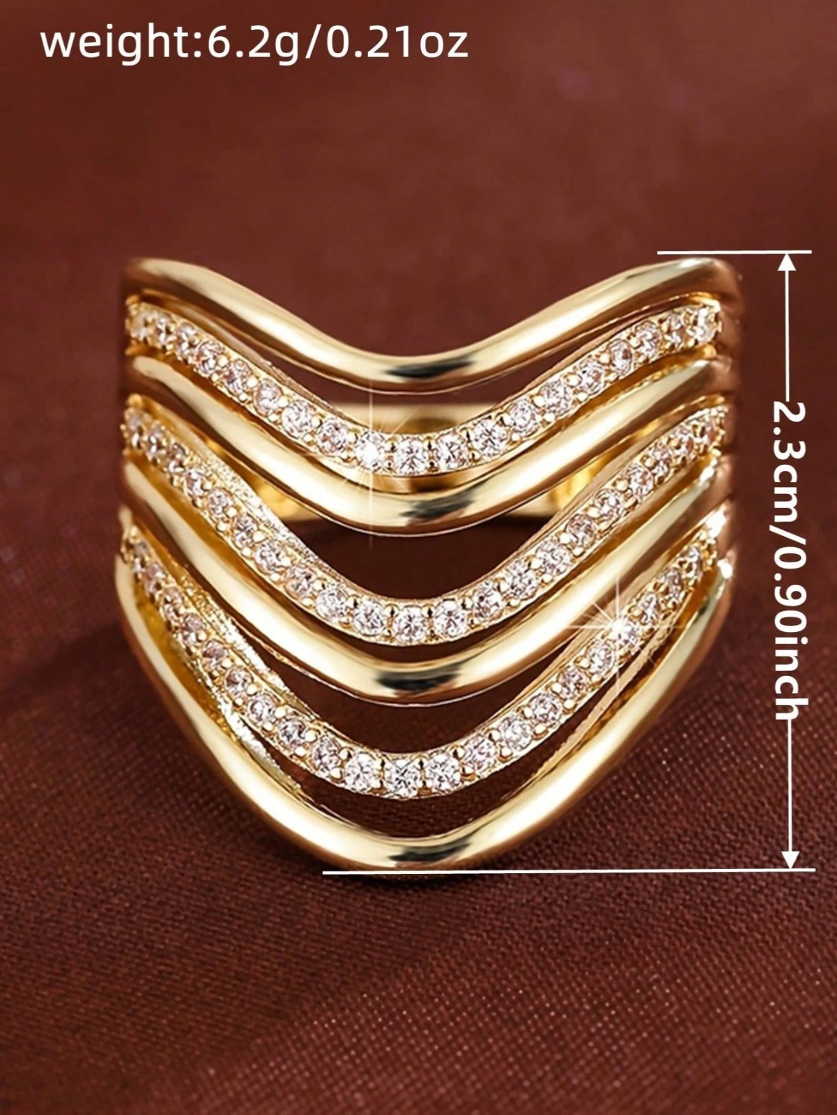 Elegant Cubic Zirconia Ring Wide Band Hollow Women’s Party Jewelry Gift for Her