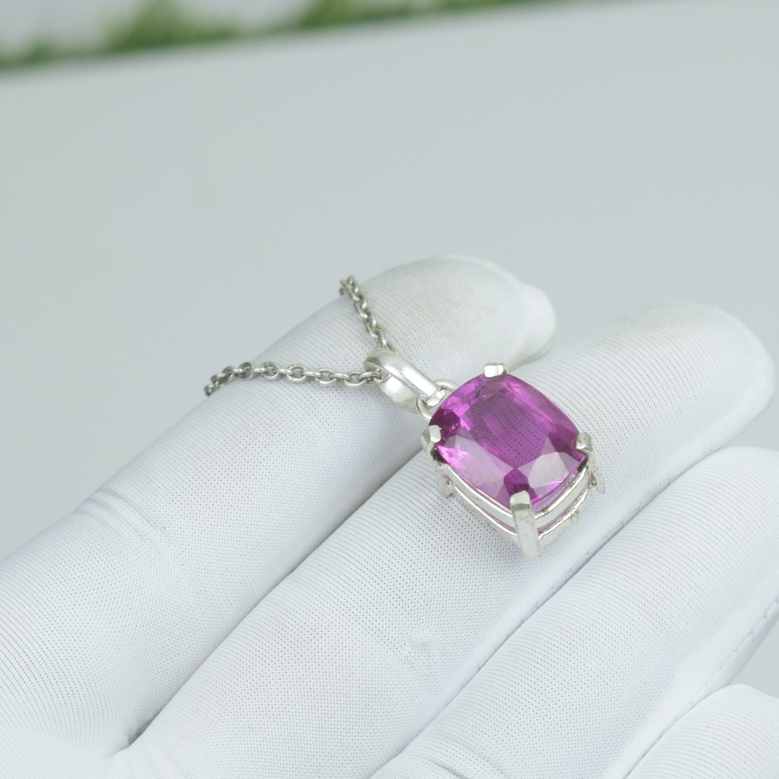 Cushion Cut Pink Necklace, Sapphire Birthstone Gift Pendant Jewelry, 24Cts,
