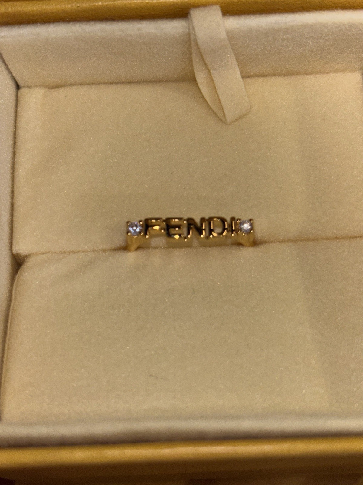 AUTHENTIC Fendi Size 7 Graphic Logo Crystal Ring W/ COA Box & Bag Beautiful!