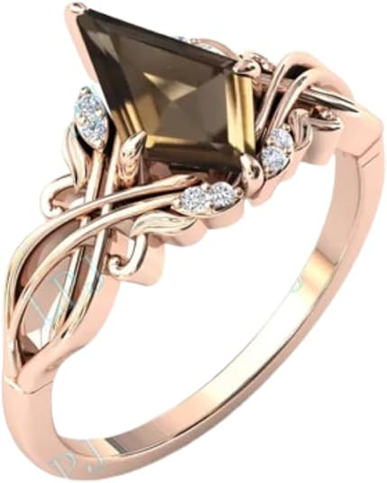 2carat Engagement Ring,Kite Cut Smoky Quartz Gemstone Wedding Ring for Women