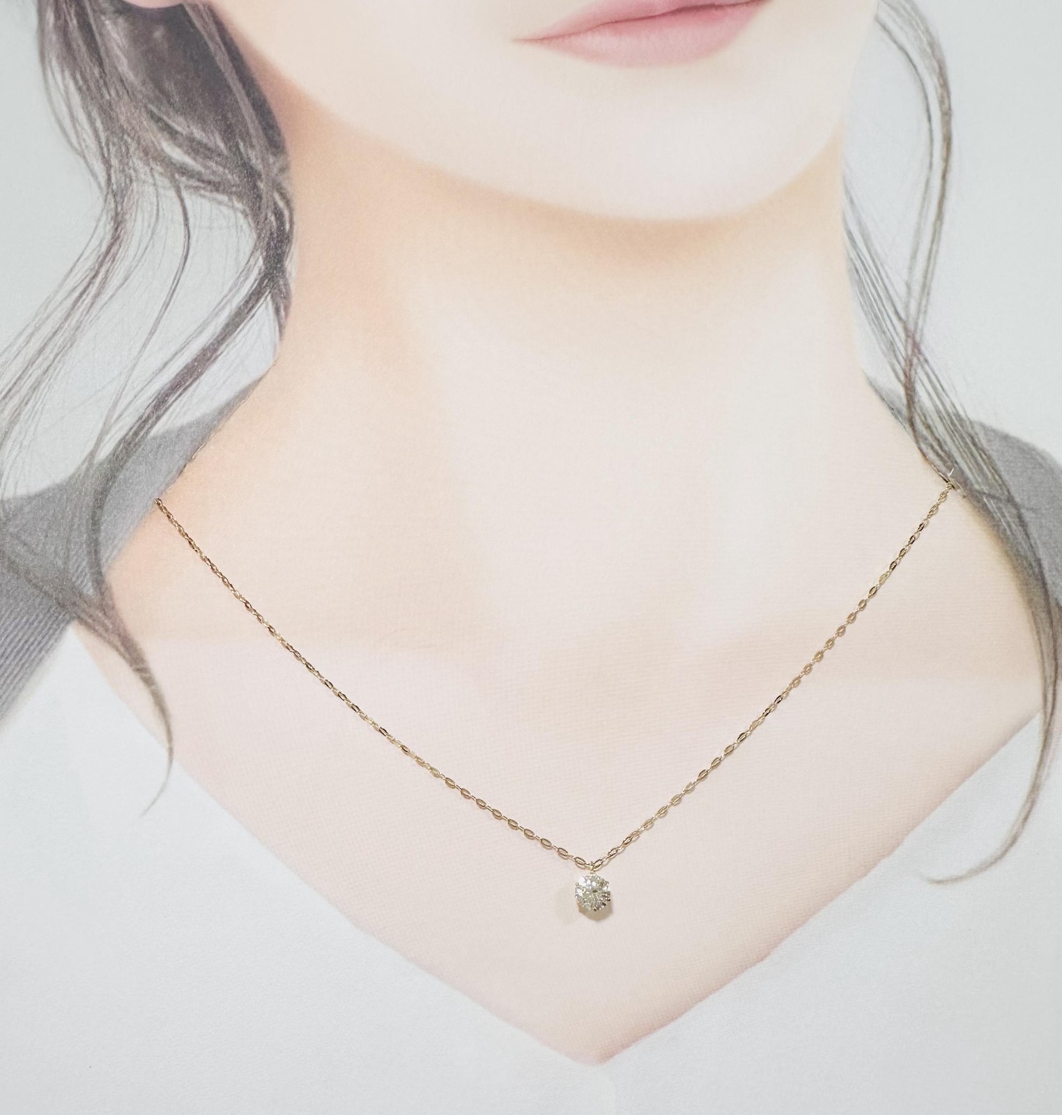 K18 Natural Diamond Necklace 0.44ct Azuki chain 40cm　Comes with a GIA certifica