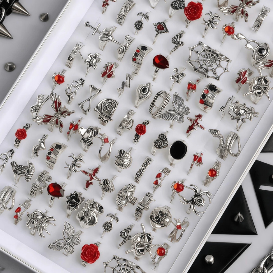 20PCS Silver Bulk Lot Rings For Men And Women Goth Grunge Fashion Ring Wholesale