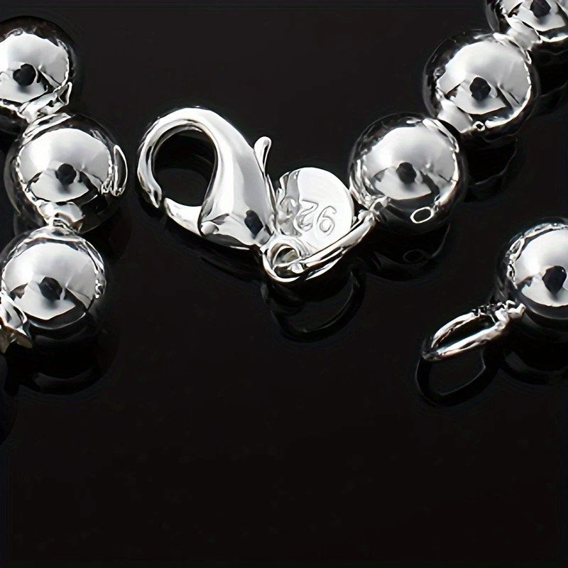 1Pcs Women’s 925 Sterling Silver 8mm Hollow Balls Beads 20″ Chain Necklace
