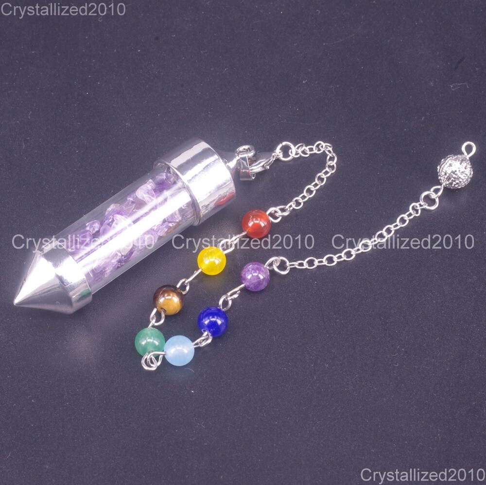 Natural Gemstones Wishing Pendulum Pointed Reiki Chakra Chip Beads Pendant