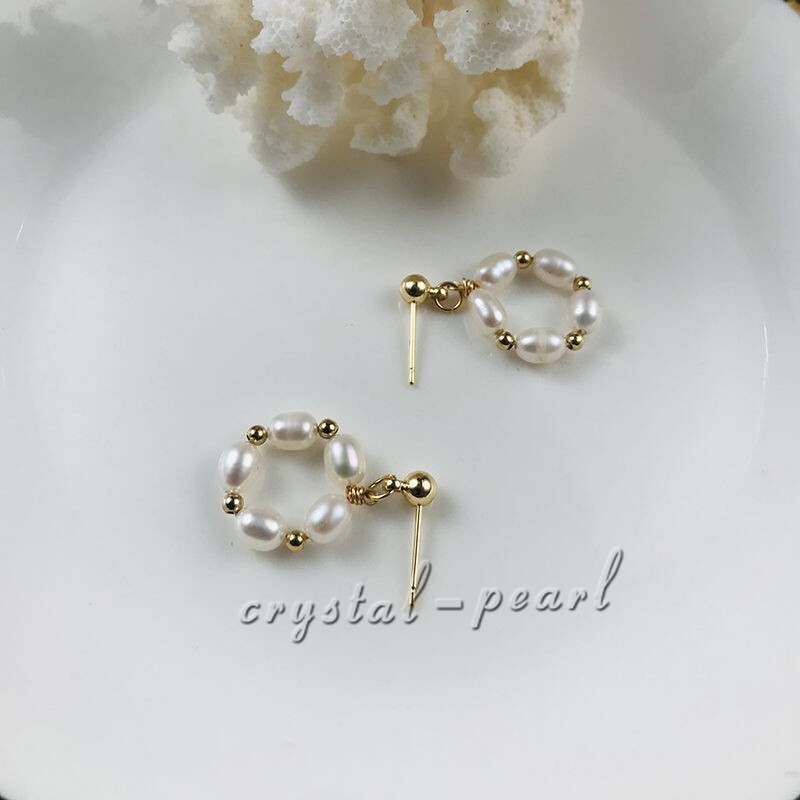 Genuine AAA natural Akoya white pearl dangle earrings 14k yelllow gold P