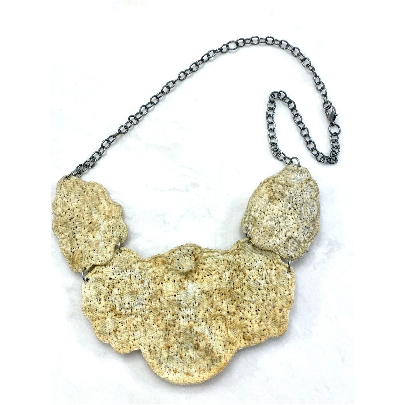 Unique Vintage Cream and Silver Beaded Bib Necklace