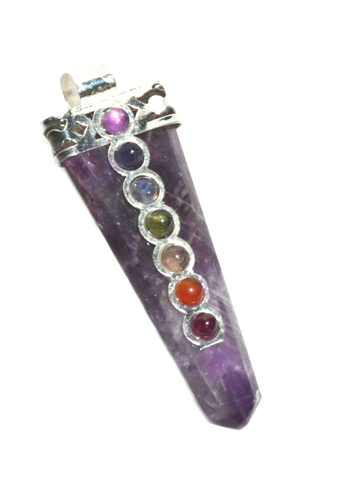 CHARGED Amethyst Crystal Point 7 Chakra Gemstone Silver Pendant & Necklace Reiki