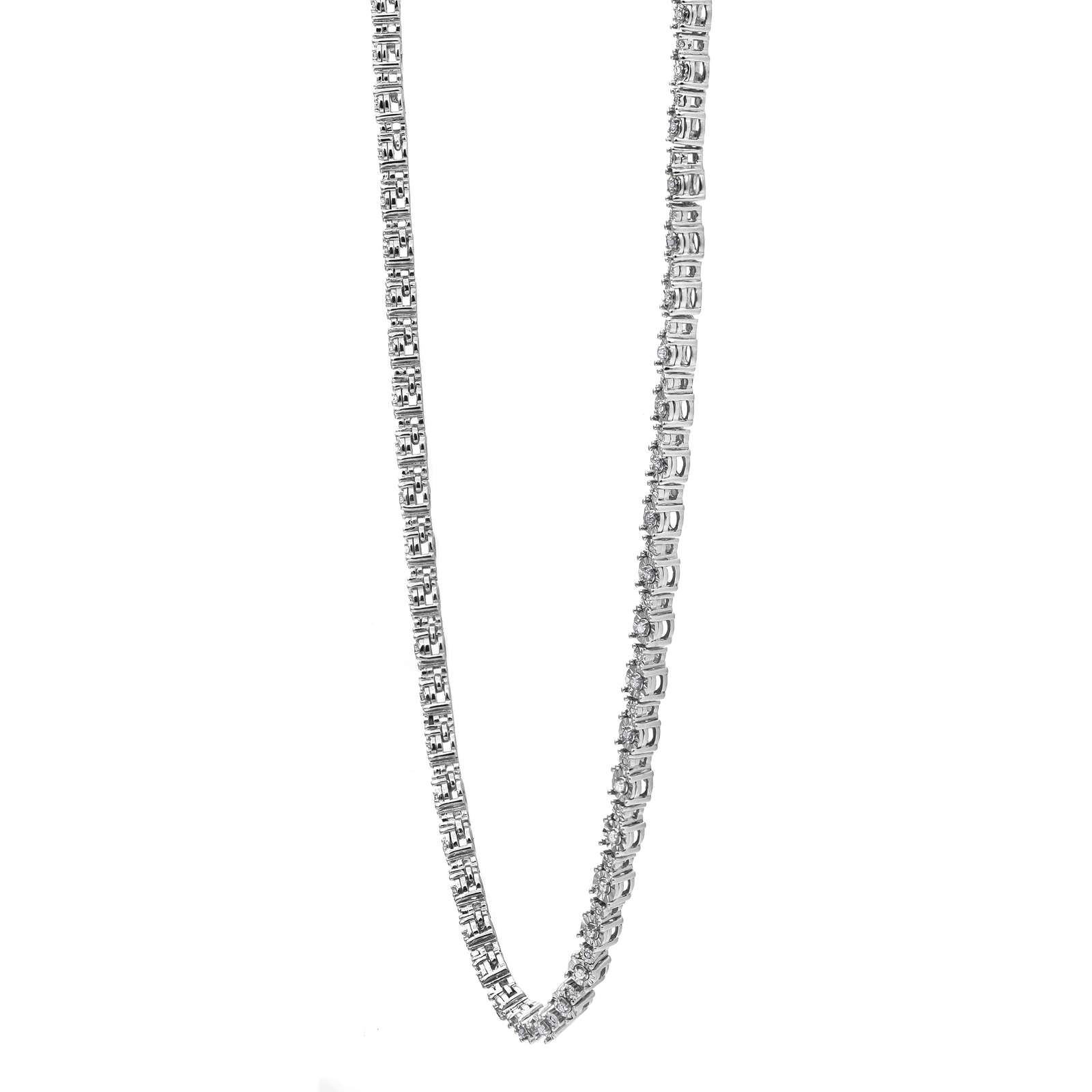 1.00 Ct Illusion Set Round Cut Diamond Tennis Necklace in Sterling Silver